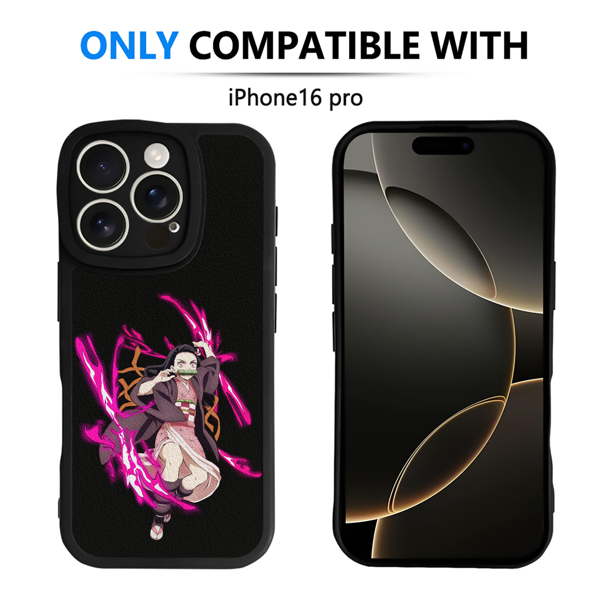 （画像用） 鬼滅の刃（きめつのやいば）竈門 禰󠄀豆子／かまど ねずこ Kamado Nezuko 【iPhone 16シリーズ対応】シリコンスマホケース（レザー調） 材質：シリコン